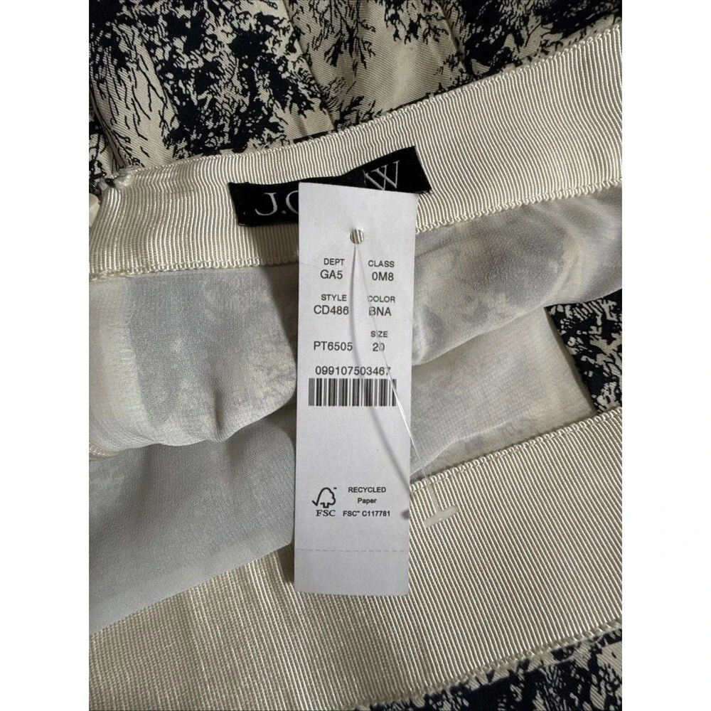 NWT J. Crew Toile Print Pleated Skirt Size 20 NWT Black Cream Quiet Luxury
